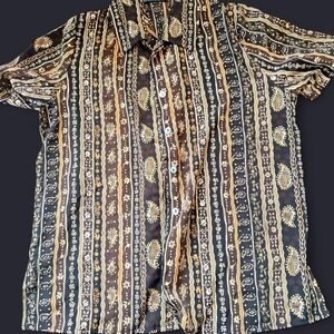 Impressions Men's Black and Brown Striped Shirt